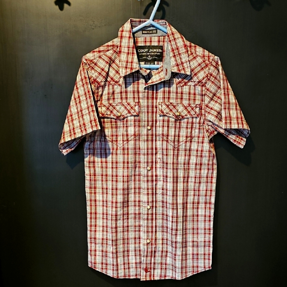 Boys Cody James Short Sleeve Western Shirt, Size XS, Maroon And Gray